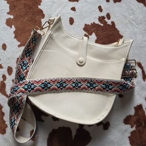 Ah•dorned Messenger Crossbody Ivory bag Purse guitar straps vegan leather